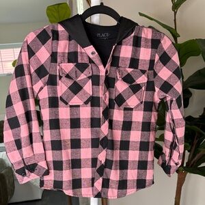 Pink and Black Checkered Shirt with Children’s Place Black Undershirt